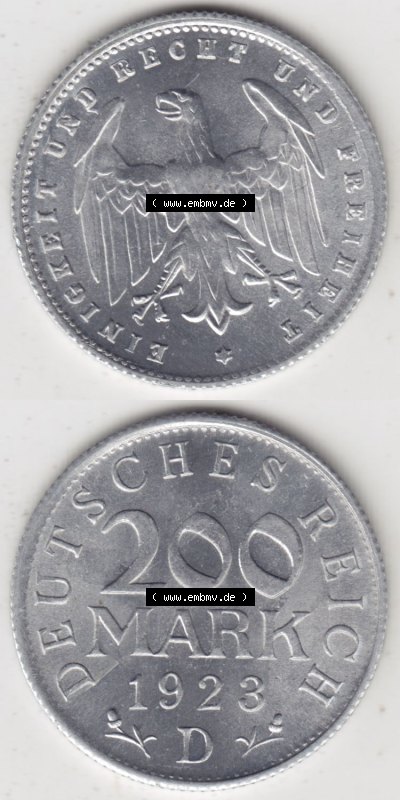 Münzen Deutschland 1918-1932 Weimarer Republik 1923-1923, 200 Mark D, 1923 (4) Sammlung
