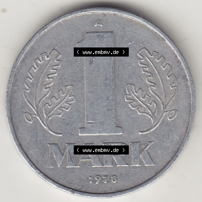 Münzen Deutschland DDR 1972-1990, A 1 Mark 1978. Rückseite einer 1 Mark Münze / Umlaufmünze aus Deutschland der ehemaligen... Sammlung