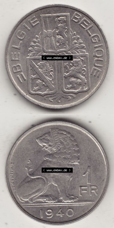 Alte Münzen KMS Belgien, Kursmünzensatz - Zusammenstellung 1938-1940, mit Münze 1939-1940, 1 FR, Franken, BELGIE - BELGIQUE... Sammlung