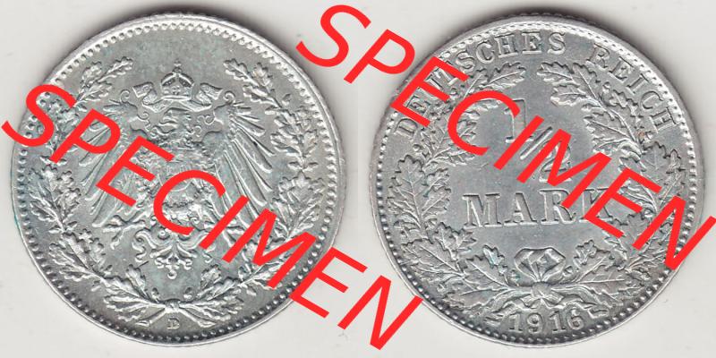 Münzen Deutschland 1871-1918 Kaiserreich Silbermünze 1905-1919, 1/2 Mark D 1916. Vorderseite und Rückseite Nebeneinander einer Münze aus Europa dem Deutschen Kaiserreich... Sammlung