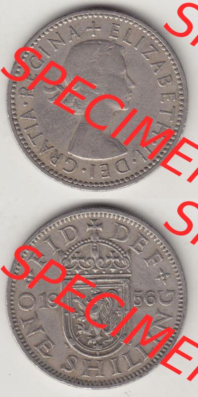 Münzen Großbritannien Eurovorläufer, Umlaufmünze vor Euroeinführung 1954-1970, 1 Schilling - Shilling, 1956-1 Wappen mit einen Löwen. Vorderseite... Sammlung