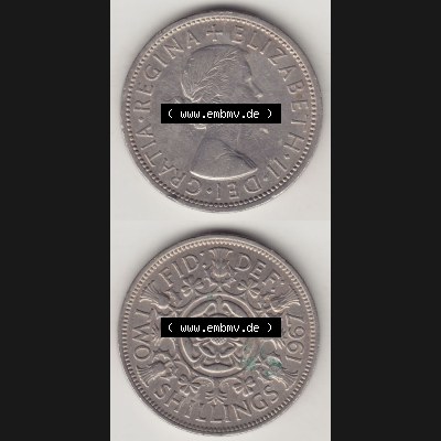 Münzen Großbritannien Eurovorläufer, Umlaufmünze vor Euroeinführung 1954-1970, 2 Schilling - Shillings 1967-1. Vorderseite und Rückseite vertikal untereinander... Sammlung