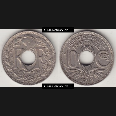 Münzen Frankreich Eurovorläufer, Umlaufmünze vor Euroeinführung 1917-1938, 10 Centimes, RF - Frankreich 10 CMES EGALITÉ FRATERNITÉ LIBERTÉ 1918-1.... Sammlung