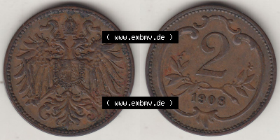 Münzen Österreich / Austria Eurovorläufer, Umlaufmünze vor Euroeinführung 1892-1915, 2 Heller 1908 (3) Sammlung