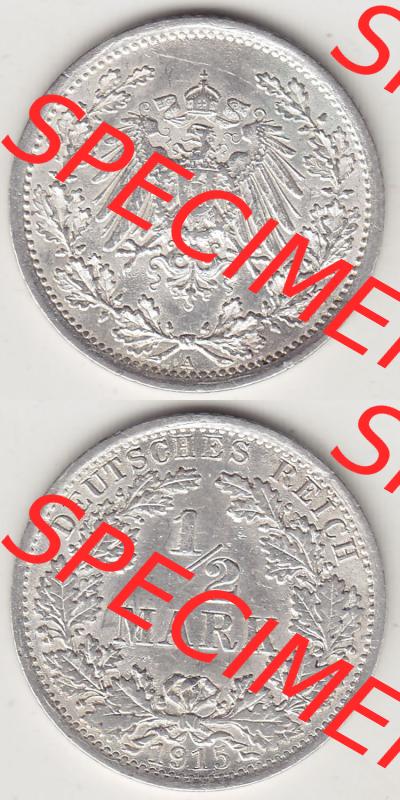Münzen Deutschland 1871-1918 Kaiserreich Silbermünze 1905-1919, 1/2 Mark A 1915-2. Vorderseite und Rückseite Vertikal Untereinander, passend für Mobile-Geräte,... Sammlung