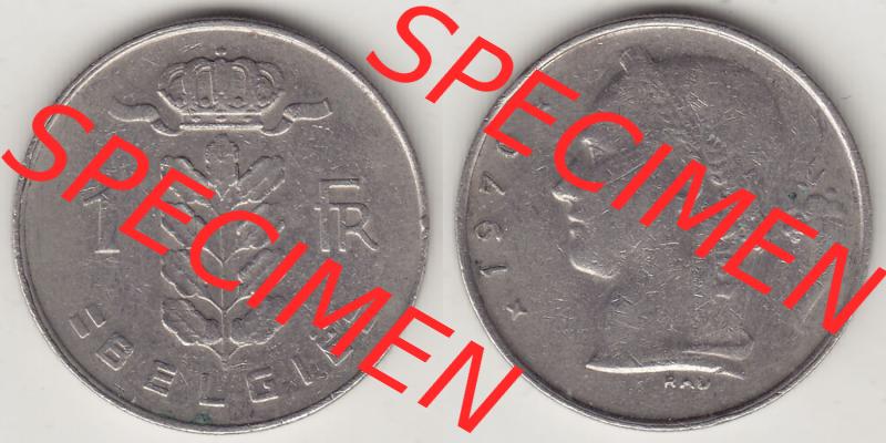 Münzen Belgien Eurovorläufer, Umlaufmünze vor Euroeinführung 1950-1988, 1 FR-Franken 1970 België. Vorderseite und Rückseite Nebeneinander einer Münze... Sammlung
