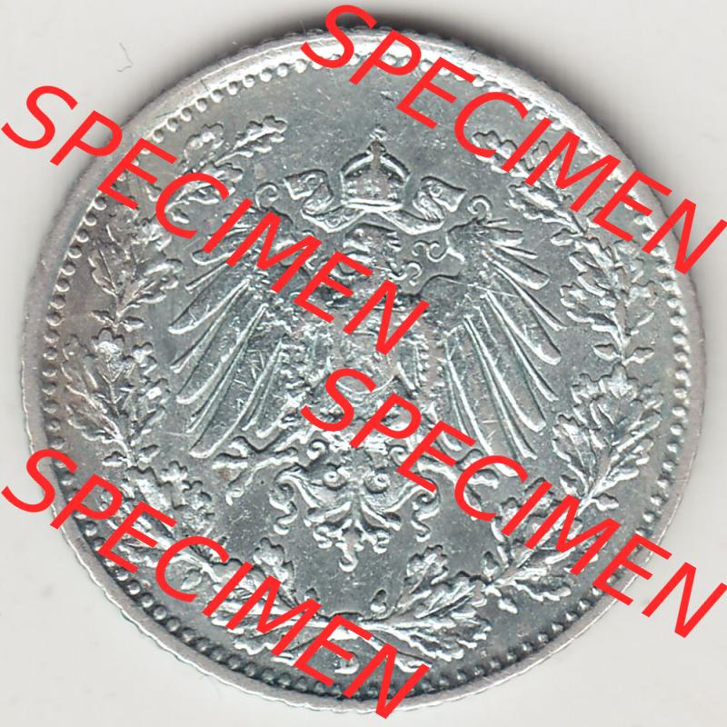 Münzen Deutschland 1871-1918 Kaiserreich Silbermünze 1905-1919, 1/2 Mark D 1911. Vorderseite einer Münze aus dem deutschen Kaiserreich in Europa als Digitales Bild /... Sammlung