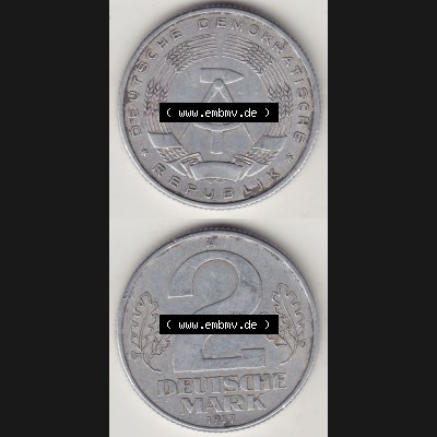 Münzen Deutschland DDR 1957-1957, A 2 Deutsche Mark 1957-2. Vorderseite und Rückseite Vertikal Untereinander, passend für Mobile-Geräte, einer 2 Mark Münze... Sammlung