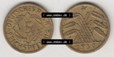 Münzen Deutschland 1918-1932 Weimarer Republik 1924-1936, 5 Reichspfennig A, 1930 (3) Sammlung