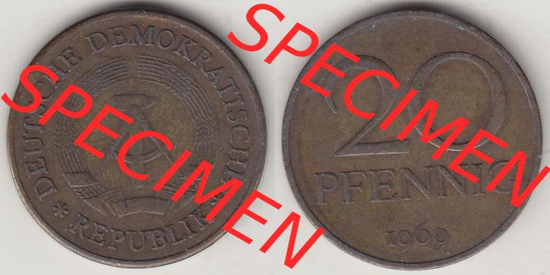 Münzen Deutschland DDR 1969-1990, 20 Pfennig 1969-4, DDR-Telefonmünze. Vorderseite und Rückseite Nebeneinander einer 20 Pfennig Münze / Umlaufmünze in der... Sammlung