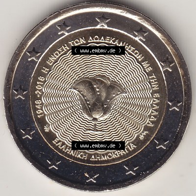 Münzen Euromünzen 2018, 2 Euro Gedenkmünze Griechenland 2018-2018, 2 Euro Dodekanisos bei Griechenland. 2 Euro Gedenkmünze,... Sammlung