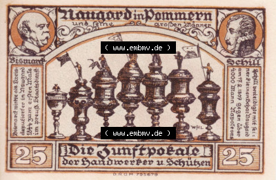 Notgeldscheine aus Naugard 25 Pfennig Die Zunftpokale (2) Sammlung