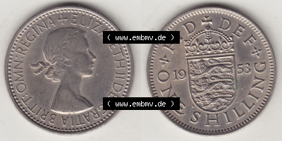 Münzen Großbritannien Eurovorläufer, Umlaufmünze vor Euroeinführung 1954-1970, 1 Schilling - One Shilling, 1953 (Stück 2)... Sammlung