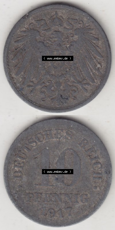 Münzen Deutschland 1918-1932 Weimarer Republik 1917-1922, 10 Pfennig kein Mzz. 1917 II (4) Sammlung