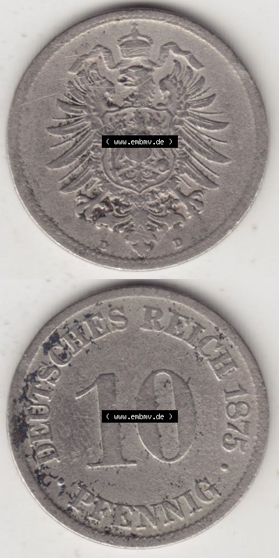 Münzen Deutschland 1871-1918 Kaiserreich 1873-1889, 10 Pfennig D, 1875 (4) Sammlung