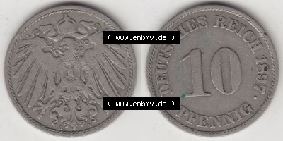 Münzen Deutschland 1871-1918 Kaiserreich 1890-1916, 10 Pfennig A, 1897 (3) Sammlung