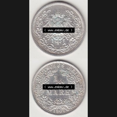 Münzen Deutschland 1871-1918 Kaiserreich Silbermünze 1905-1919, 1/2 Mark A 1907. Vorderseite und Rückseite Vertikal Untereinander, passend für Mobile-Geräte,... Sammlung