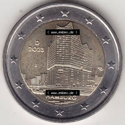 Münzen Euromünzen 2023, Deutschland / BRD 2 Euro Gedenkmünze 2023, Mzz. Münzzeichen J Bundesland Hamburg. 2 Euro Gedenkmünzen Bundesland / Stadt... Sammlung