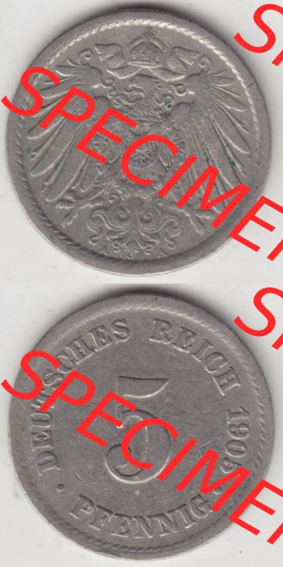 Münzen Deutschland 1871-1918 Kaiserreich 1890-1915, 5 Pfennig A, 1905 (4) Sammlung