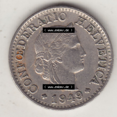 Münzen Schweiz Eurovorläufer, Umlaufmünze 1879-1980, 5 Rappen 1949 Helvetica (1) Sammlung
