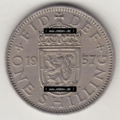 Münzen Großbritannien Eurovorläufer, Umlaufmünze vor Euroeinführung 1954-1970, 1 Schilling - Shilling, 1957 (Stück 1) Wappen... Sammlung
