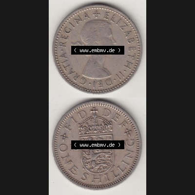 Münzen Großbritannien Eurovorläufer, Umlaufmünze vor Euroeinführung 1954-1970, 1 Schilling - Shilling, 1956-1 Wappen mit 3 Löwen. Vorderseite und... Sammlung