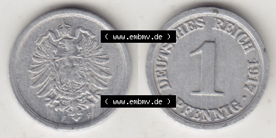 Münzen Deutschland 1918-1932 Weimarer Republik 1916-1918, 1 Pfennig F, 1917 III (3) Sammlung