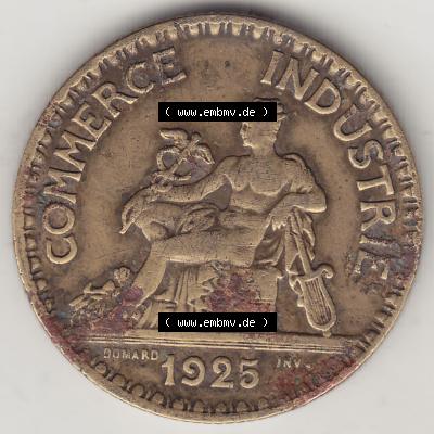 Münzen Frankreich Eurovorläufer, Umlaufmünze vor Euroeinführung 1920-1927, 2 Franken 1925-1, BON POUR 2 FRANCS CHAMBRES DE COMMERCE DE FRANCE. Vorderseite einer... Sammlung