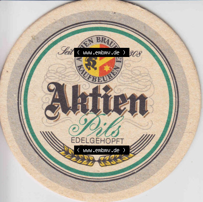 Bierdeckel Aktien Brauerei Kaufbeuren, Aktien Pils Edelgehopft Feinherb (1) Sammlung
