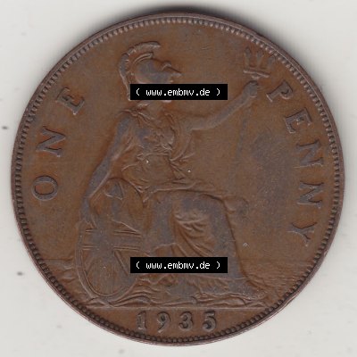 Münzen Großbritannien Eurovorläufer, Umlaufmünze vor Euroeinführung 1928-1936, 1 One Penny, 1935-1, George V. BM GEORGIVS V DEI GRABRITTOMNREX FIDDEFINDIMP.... Sammlung