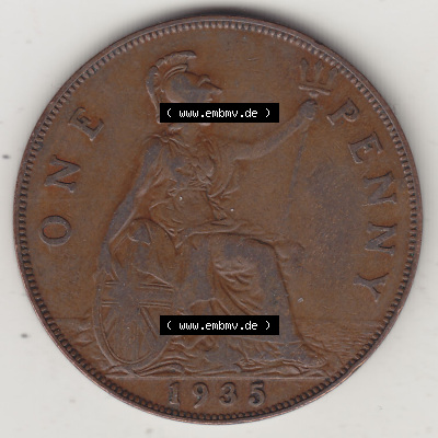 Münzen Großbritannien Eurovorläufer, Umlaufmünze vor Euroeinführung 1928-1936, 1 One Penny, 1935 (Stück 1), George V. BM... Sammlung