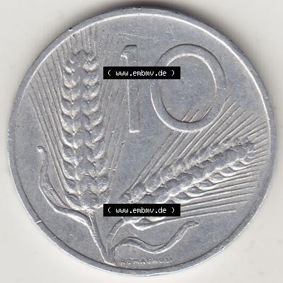Münzen Italien / Italia Eurovorläufer, Umlaufmünze vor Euroeinführung 1951-2001, 10 Lire 1953-2. Rückseite einer Münze aus Europa als Digitales Bild... Sammlung