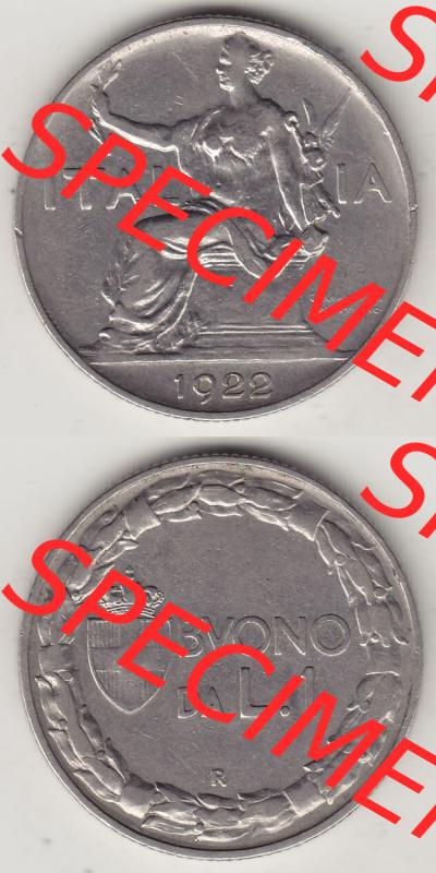 Münzen Italien / Italia Eurovorläufer, Umlaufmünze vor Euroeinführung 1922-1935, 1 Lire, Lira, A MOTTI INC G ROMAGNOLI ITALIA 1922-1. Rückseite... Sammlung
