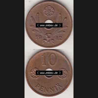 Alte Münzen Finnland, inoffizieller privater Kursmünzensatz / KMS - Zusammenstellung, mit Münze 1941-1943, 10 Penny, Penniä Kupfer 1942-1 . Rückseite... Sammlung