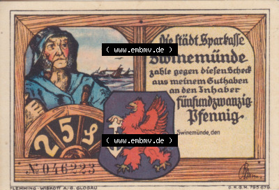 Notgeldscheine aus Swinemünde Scheck 25 Pfennig (1) Sammlung