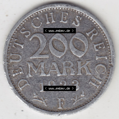 Münzen Deutschland 1918-1932 Weimarer Republik 1923-1923, 200 Mark F Einigkeit und Recht und Freiheit (1) Sammlung