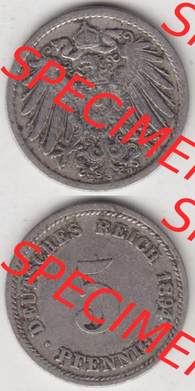 Münzen Deutschland 1871-1918 Kaiserreich 1890-1915, 5 Pfennig D, 1894 (4) Sammlung