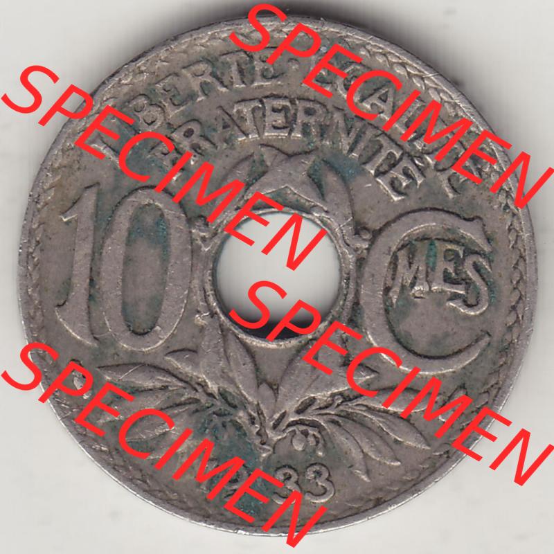 Münzen Frankreich Eurovorläufer, Umlaufmünze vor Euroeinführung 1917-1938, 10 Centimes, 10 CMES EGALITÉ FRATERNITÉ LIBERTÉ 1933-1. Rückseite... Sammlung