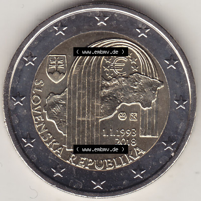 Münzen Euromünzen 2018 Slowakei 2018-2018, 2 Euro 25 Jahre Republik Slowakei. 2 Euro Gedenkmünze, gültiges Zahlungsmittel... Sammlung