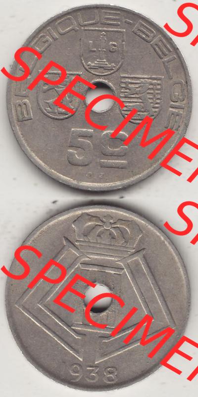 Alte Münzen KMS Belgien, Kursmünzensatz - Zusammenstellung 1938-1940, mit Münze 1938-1938, 5 C, Centime, BELGIQUE - BELGIE 1938-1. Vorderseite und Rückseite... Sammlung