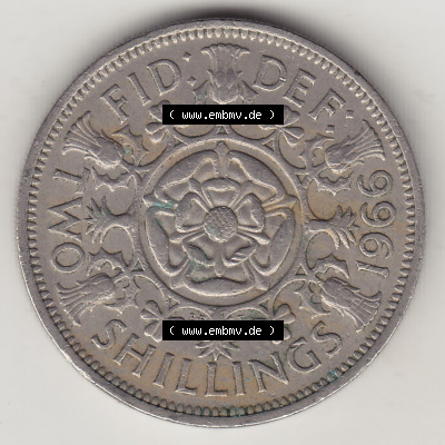 Münzen Großbritannien Eurovorläufer, Umlaufmünze vor Euroeinführung 1954-1970, 2 Schilling - Shillings 1966 (Stück 5). Rückseite... Sammlung