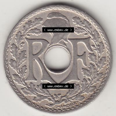 Münzen Frankreich Eurovorläufer, Umlaufmünze vor Euroeinführung 1917-1937, 25 Cmes, Centimes 1924-1 LIBERTE EGALITE FRATERNITE. Vorderseite einer Münze... Sammlung