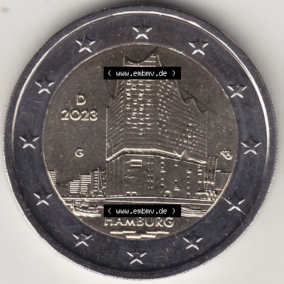 Münzen Euromünzen 2023, Deutschland / BRD 2 Euro Gedenkmünze 2023, Mzz. Münzzeichen G Bundesland Hamburg. 2 Euro Gedenkmünzen... Sammlung