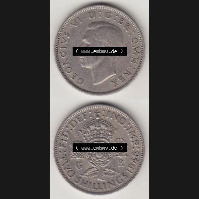 Münzen Großbritannien Eurovorläufer, Umlaufmünze vor Euroeinführung 1947-1948, 2 Schilling - Shillings 1948-1. Vorderseite und Rückseite vertikal untereinander... Sammlung