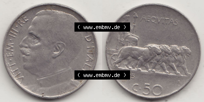 Münzen Italien / Italia Eurovorläufer, Umlaufmünze vor Euroeinführung 1919-1935, 50 Centesimi, Cent Viktor Emanuel III. ,... Sammlung