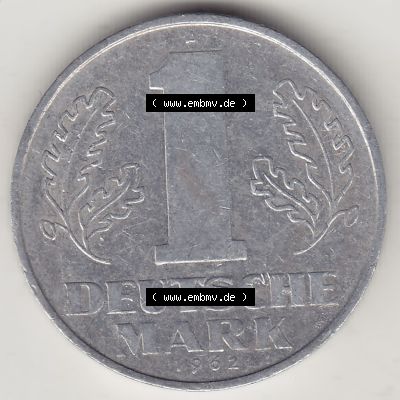 Münzen Deutschland DDR 1956-1963, A 1 Deutsche Mark 1962-3. Rückseite einer 1 Mark Münze / Umlaufmünze aus Deutschland der ehemaligen DDR in Europa als Digitales Bild... Sammlung