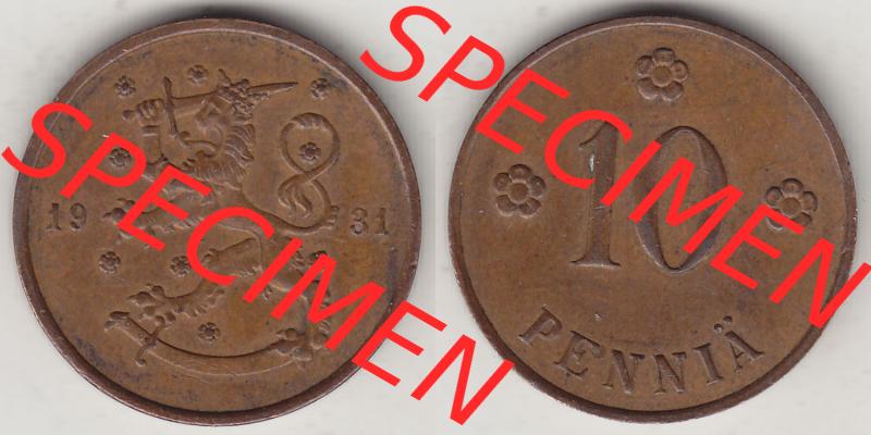 Alte Münzen Finnland, inoffizieller privater Kursmünzensatz / KMS - Zusammenstellung, mit Münze 1919-1940, 10 Penny, Penniä 1931. Rückseite und... Sammlung