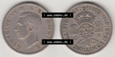 Münzen Großbritannien Eurovorläufer, Umlaufmünze vor Euroeinführung 1947-1948, 2 Schilling - Shillings 1949 (Stück 2). Vorderseite... Sammlung