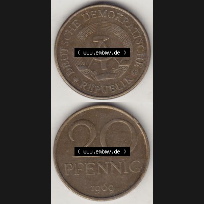 Münzen Deutschland DDR 1969-1990, 20 Pfennig 1969-7, DDR-Telefonmünze. Vorderseite und Rückseite Vertikal Untereinander, passend für Mobile-Geräte,... Sammlung
