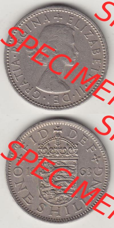 Münzen Großbritannien Eurovorläufer, Umlaufmünze vor Euroeinführung 1954-1970, 1 Schilling - Shilling, 1963-1 Wappen mit drei Löwen. Vorderseite... Sammlung